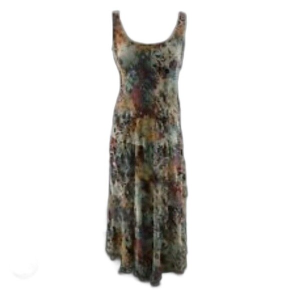 Kasper Dress  Womens 10 Floral Midi A Line Tiered Chiffon Fringed Lettuce Hem - Picture 1 of 13